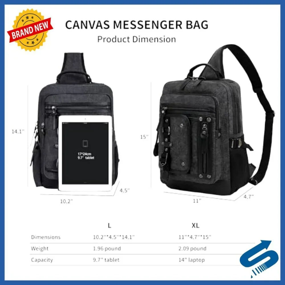 Large Canvas Messenger Bag Crossbody Laptop Backpack Men Daypack